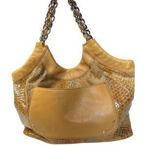 Adrienne Vittadini Yellow Faux Snakeskin Leather Tote Bag W/ Chain-Strap